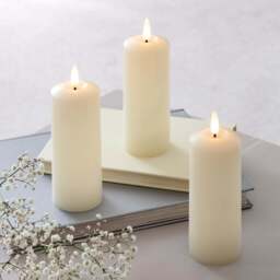 TruGlow® Ivory LED Slim Pillar Candle Trio With Remote Control - thumbnail 1
