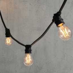 Plus Connect 15m 30 Warm White Connectable Festoon Lights A60 Bulb Clear Cap Black Cable