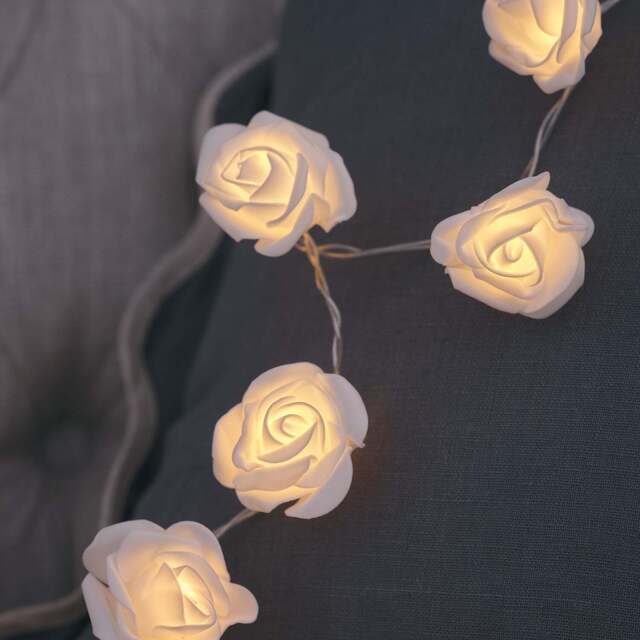 30 Warm White LED Rose Fairy Lights On Clear Cable - image 1