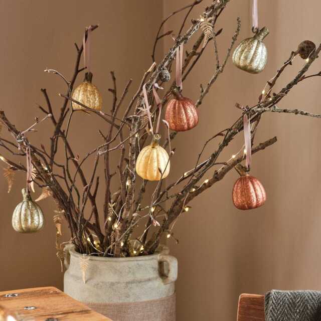 Set of 6 Mini Glass Pumpkin Tree Decorations - image 1