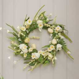 50cm Pre Lit Butter Yellow Tulip & Daisy Wreath - thumbnail 2