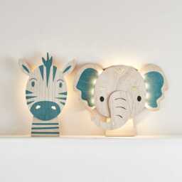 Zebra & Elephant Children's Wall Light Duo - thumbnail 1