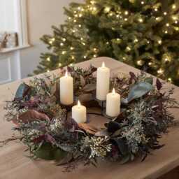60cm Pre Lit Autumn & Christmas Wreath & Slim TruGlow® LED Candle Decoration - thumbnail 2
