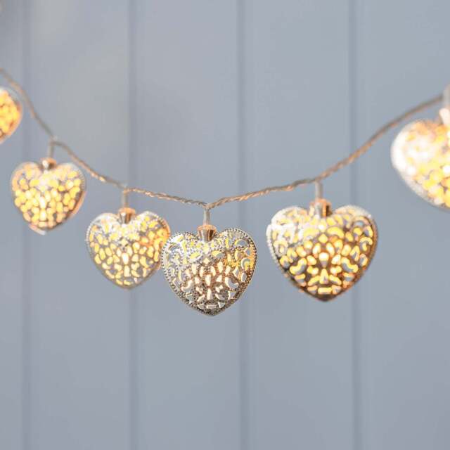 20 LED Silver Filigree Heart Indoor Fairy Lights - image 1