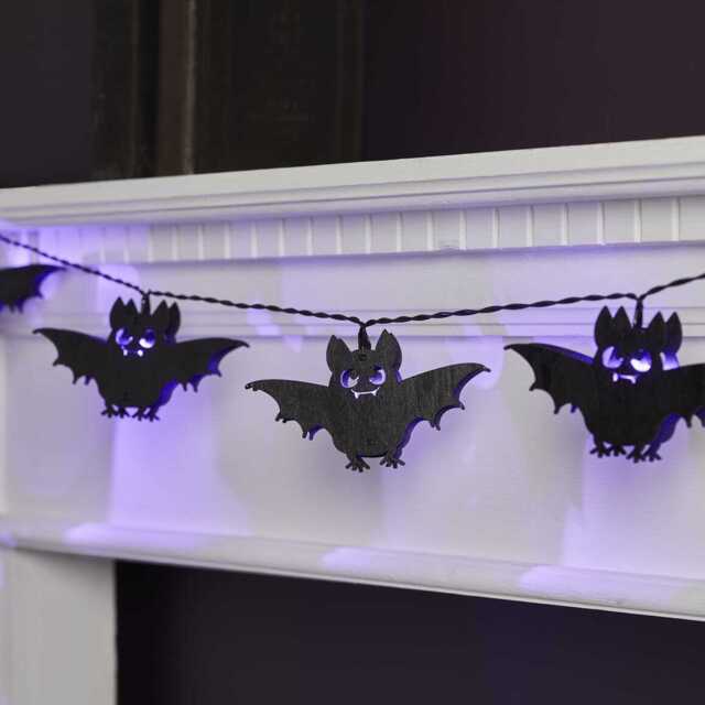 10 Wooden Bat Halloween Fairy Lights - image 1