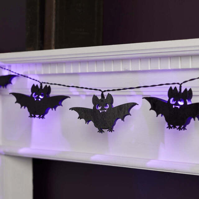 10 Wooden Bat Halloween Fairy Lights - image 1