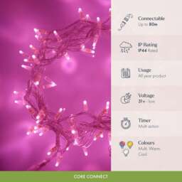 Core Connect Pink Connectable Fairy Lights Clear Cable - thumbnail 2