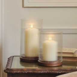 TruGlow® LED Candle and Fluted Glass Hurricane Candle Holder Duo
