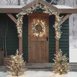 Pre Lit Outdoor Snowy Christmas Wreath, Garland and Trees - thumbnail 1