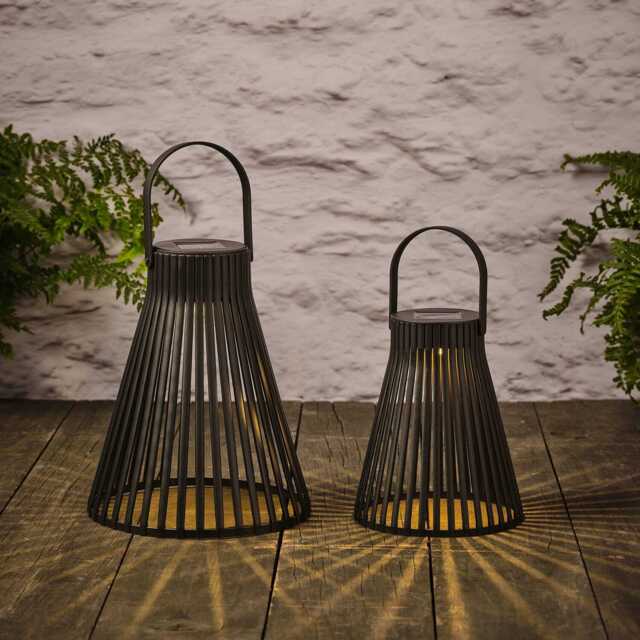 Black Slatted Solar Lantern Duo - image 1