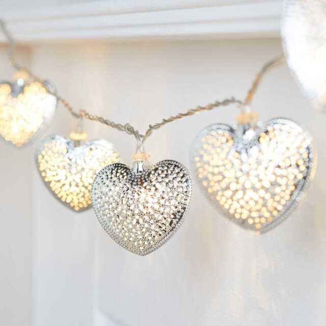 20 Silver Filigree Heart Fairy Lights - image 1