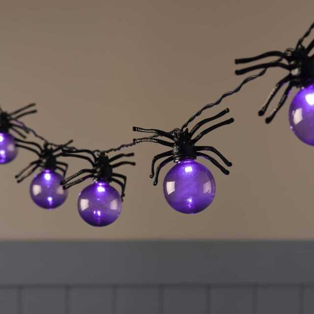 10 Spider Purple LED Halloween Battery Festoon Lights - image 1