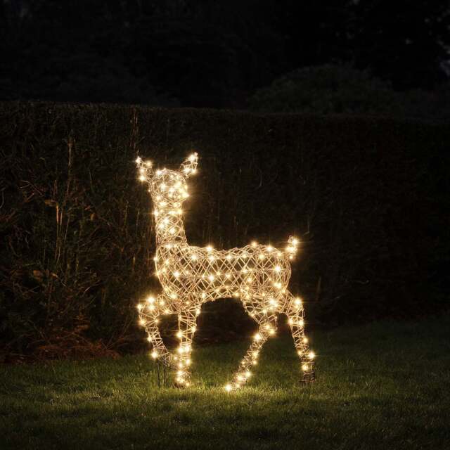 90cm Dual LED Studley Rattan Doe Light Up Reindeer - image 1