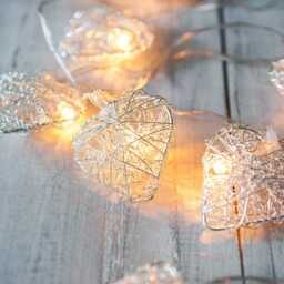 10 Warm White LED Metal Mesh Heart Battery Fairy Lights - thumbnail 2
