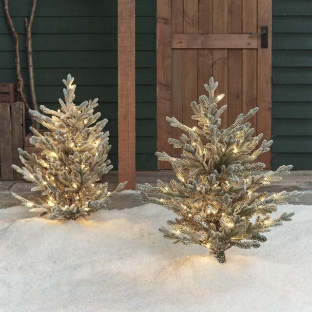 3ft Dual Colour LED Snowy Outdoor Christmas Tree Stake Duo - image 1