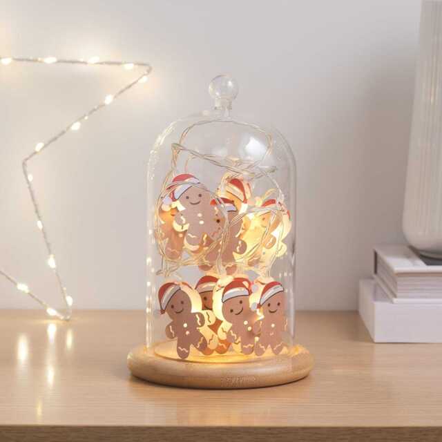 Glass Dome with Gingerbread LED String Lights - image 1