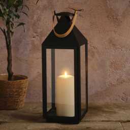 Brixham Large Leather Effect Handle Lantern with TruGlow® Candle and Remote Control - thumbnail 1