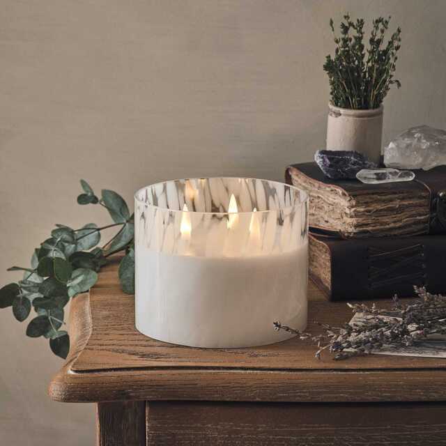 TruGlow® White Confetti Glass 3 Wick LED Candle with Remote Control - image 1