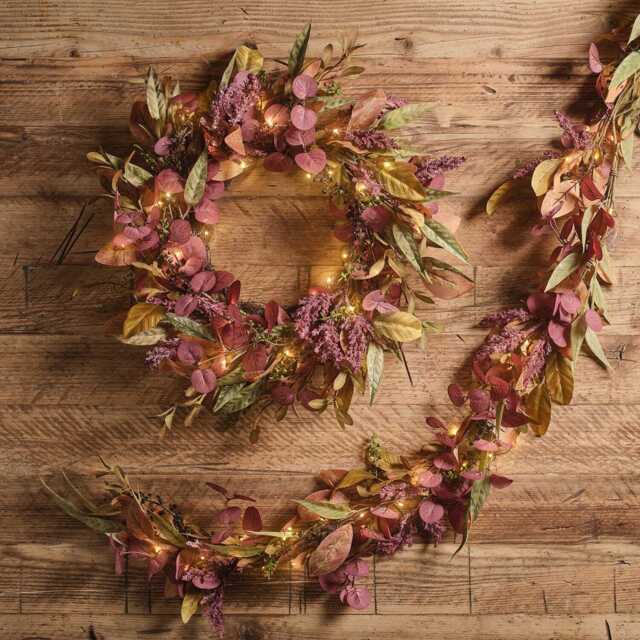 Pre Lit Autumn Winter Full Wreath & Garland - image 1