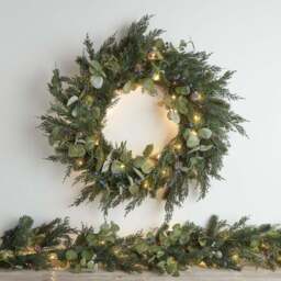 Pre Lit Oversized Frosted Berry and Pinecone Christmas Wreath & Garland - thumbnail 1