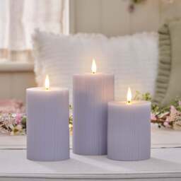 TruGlow® Lilac Ribbed LED Pillar Candle Trio with Remote Control - thumbnail 1