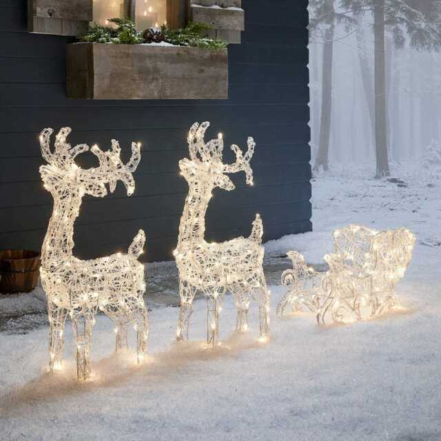 Solar Powered Swinsty Dual Colour LED Light Up Reindeer & Sleigh Christmas Figure - image 1