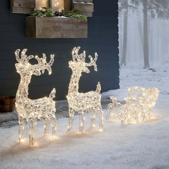 Solar Powered Swinsty Dual Colour LED Light Up Reindeer & Sleigh Christmas Figure - image 1