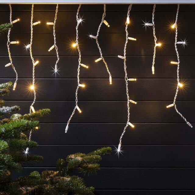 Pro Connect 2m 100 Warm White Sparkling Connectable Icicle Lights White Cable - image 1