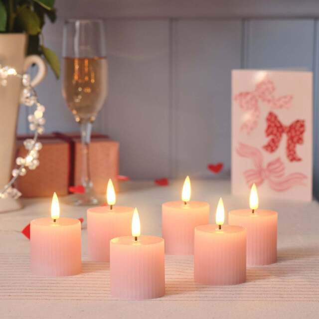6 TruGlow® Blush Pink Ribbed LED Votive Candles with Remote Control - image 1