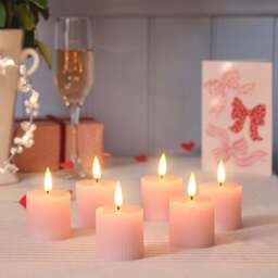 6 TruGlow® Blush Pink Ribbed LED Votive Candles with Remote Control - thumbnail 1