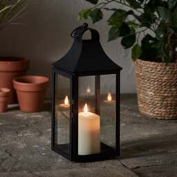 34cm Albury Black Garden Lantern with TruGlow® Candle - thumbnail 1