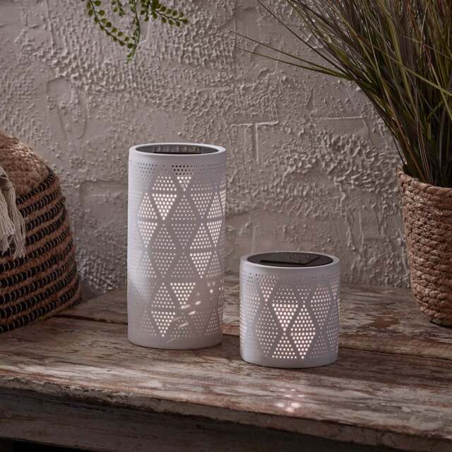 Ceramic Cut Out Solar Lantern Duo