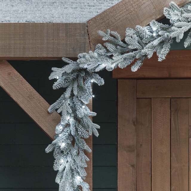 2.5m Pre Lit Outdoor Snowy Christmas Garland - image 1