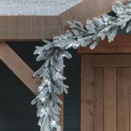 2.5m Pre Lit Outdoor Snowy Christmas Garland - thumbnail 1