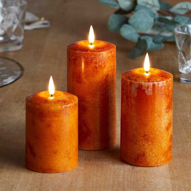 TruGlow® Mottled Orange LED Autumn Candle Trio With Remote Control - image 1