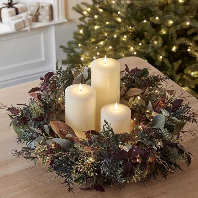 60cm Pre Lit Autumn & Christmas Wreath & TruGlow® LED Candle Bundle - image 1