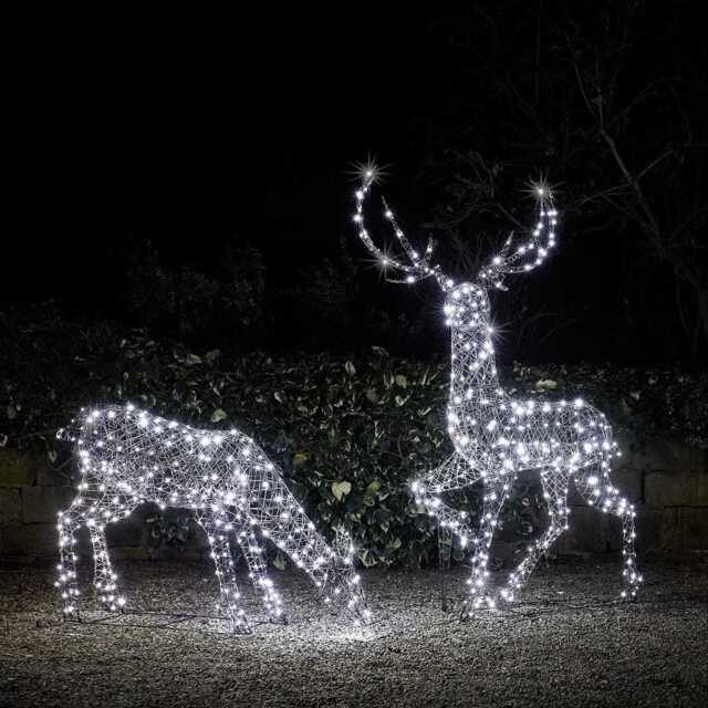 Large Solar Powered Studley Rattan Stag & Doe Dual Colour LED Light Up Reindeer - image 1