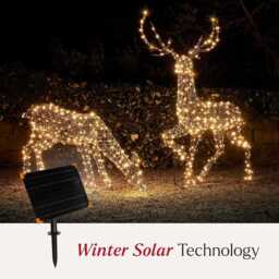 Large Solar Powered Studley Rattan Stag & Doe Dual Colour LED Light Up Reindeer - thumbnail 2