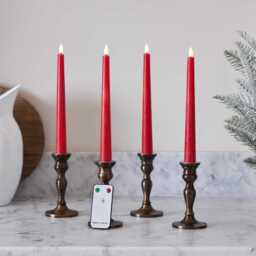 4 TruGlow® Red Remote Control LED Taper Candles - thumbnail 2