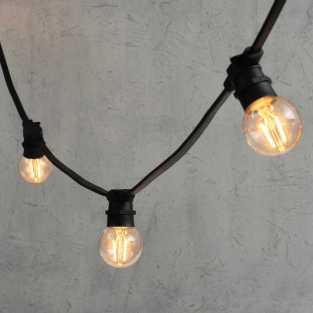 Plus Connect 10m 20 Warm White Connectable Festoon Lights G60 Bulb Clear Cap Black Cable
