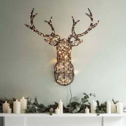 84cm Studley Rattan Stag's Head LED Wall Light - thumbnail 2