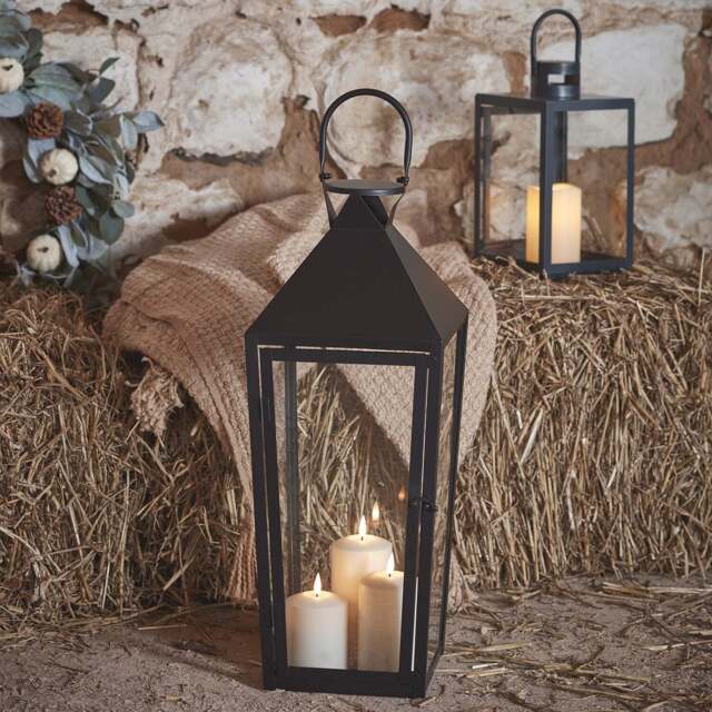 Cairns Large Black Garden Lantern with 3 TruGlow® Candles and Remote Control - image 1