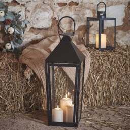 Cairns Large Black Garden Lantern with 3 TruGlow® Candles and Remote Control - thumbnail 1