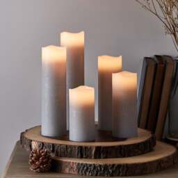 Set of 5 Grey Slim LED Pillar Candles with Remote Control - thumbnail 2