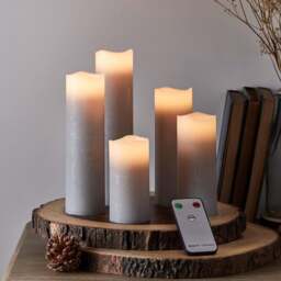 Set of 5 Grey Slim LED Pillar Candles with Remote Control - thumbnail 1