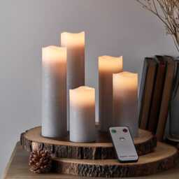Set of 5 Grey Slim LED Pillar Candles with Remote Control - thumbnail 1