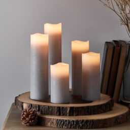 Set of 5 Grey Slim LED Pillar Candles with Remote Control - thumbnail 2