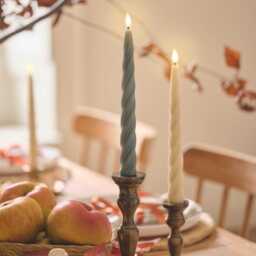 4 TruGlow® Cream and Dark Green Twisted LED Taper Candles with Remote Control - thumbnail 2