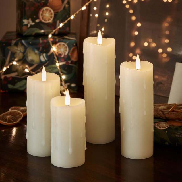 4 Ivory TruGlow® Dripping Wax LED Slim Pillar Candles - image 1