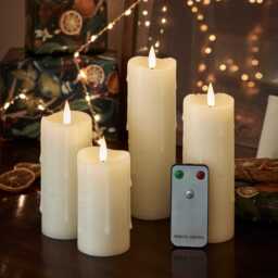 4 Ivory TruGlow® Dripping Wax LED Slim Pillar Candles - thumbnail 2